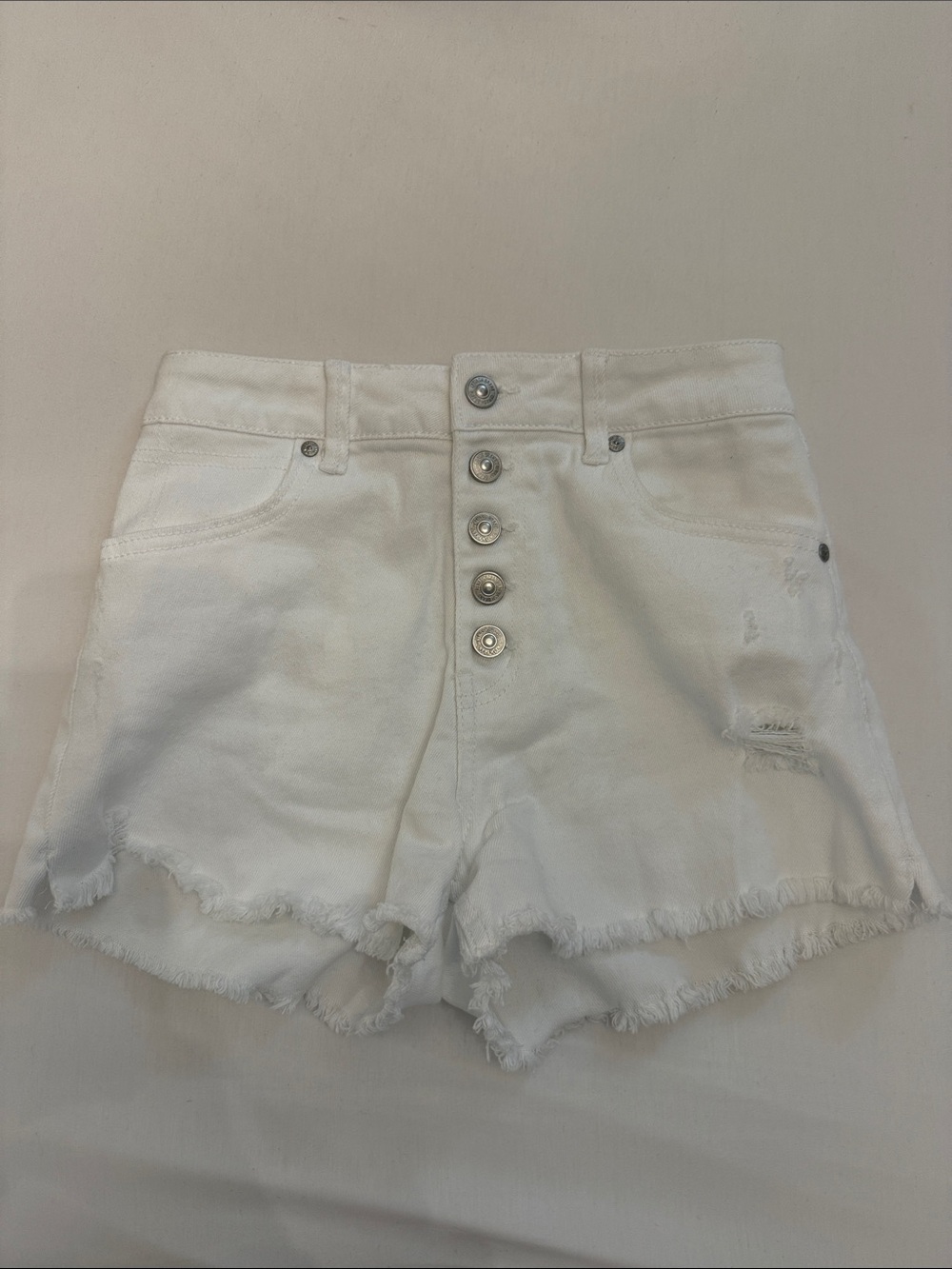 Rewash White High-Rise Button-Front Denim Shorts